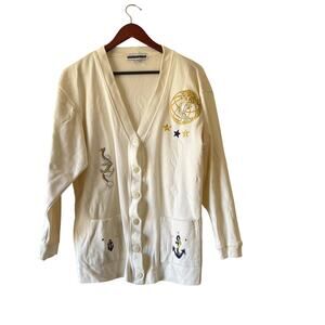 Vintage nautical costal embroidery cream cardigan‎ size medium